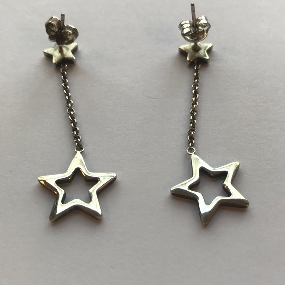 TIFFANY & CO SILVER STAR LARIAT DANGLE EARRINGS - Picture 4 of 5